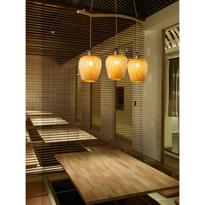 <b>Zen</b> Inspired Bamboo Pendant Lights E27 LED Oval Three Head Chandelier For Tea Room Homestay Lighting - Product Image 4