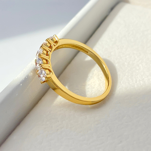 Five Stone Round Zircon Half Eternity <b>Ring</b> Gold Plated <b>Dainty</b> Stackable Wedding Band Finger <b>Ring</b> Bulk - Product Image 3