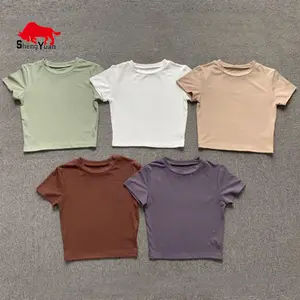 Custom Logo Crop Top T Shirts Sexy Basic Short Tshirts Female Club Women Shirts Short Sleeve Crop Tops