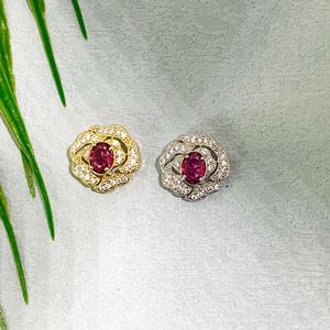 Conjunto de collar con forma de flor y colgante de circonita, diseño ovalado, engaste de garra, aleación de zinc, joyería de regalo para mujer - Product Image 2