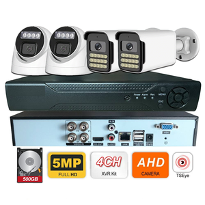 Sistema de Monitoreo con Cámara CCTV de 4 Canales y 5MP, Kit DVR AHD IP66, Visión Nocturna a Todo Color, Cámara de Red Analógica con Disco Duro de 500GB - Product Image 1