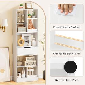 ชั้นวางหนังสือแบบตั้งพื้นสูง 61 นิ้ว แบบกำหนดเอง ชั้นวางของ 7 ชั้น พร้อมลิ้นชัก สำหรับห้องนั่งเล่นและสำนักงาน - Product Image 6