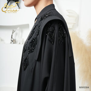Classique Élégant Modeste Luxueux Noir Golfe Abaya Abaya Dubaï Personnalisé Perlé Devant Ouvert Abaya - Product Image 3