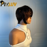 Perruque Pixie Cut sans colle en cheveux humains, vente en gros, fournisseurs de perruques en cheveux vietnamiens bruts, perruques Pixie Cut sans colle, perruques Pixie Cut couleur marron