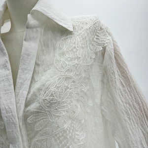 Soft-Style <strong>Sheer</strong> Lace <strong>White</strong> Shirt for Women Textured Oversized Long-Sleeve Shirt <strong>Top</strong> Perfect for Work or Dates - Product Image 3