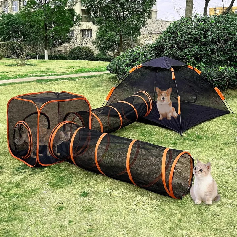 Tente portable pour animaux de compagnie Tunnel de cage pour chien chat universel détachable avec fermeture à glissière maison de tente pour animaux de compagnie respirante
