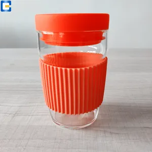Стеклянная кружка для путешествий с силиконовым держателем, многоразовая чашка для кофе из боросиликатного стекла с крышкой