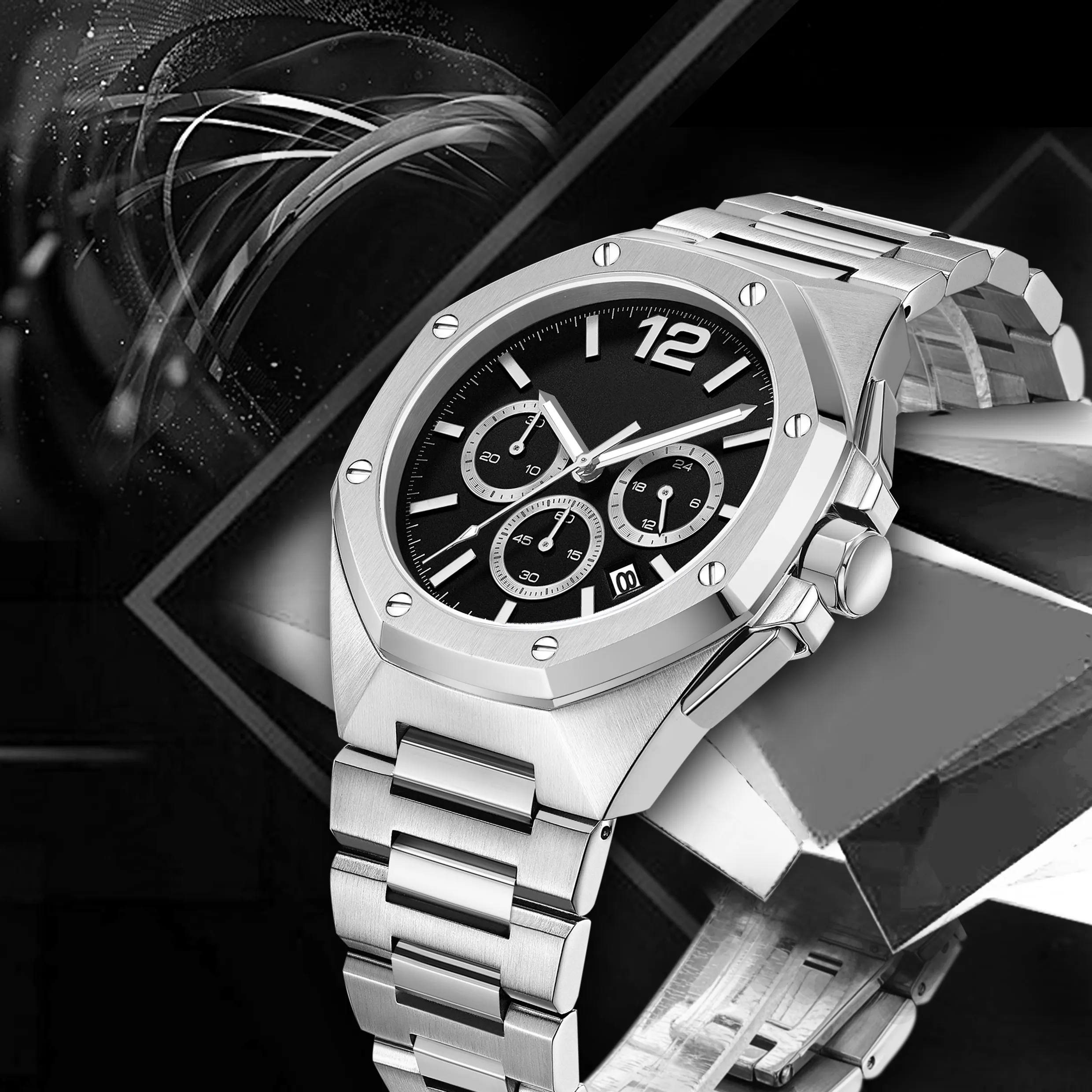 OEM Solid Steel Bracelet Watches Male 10ATM Chronograph Custom logo Timepiece High quality Watches Men Wrist Luxury