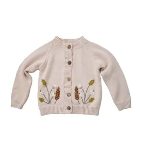 2021 패션 소녀 겉옷 의류 아기 귀여운 100 손으로 만든 니트 꽃 아기 카디건 스웨터