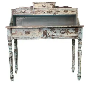 Luckywind Shabby Chic Rustic Distressed Wooden Children Study Table and Cabinet