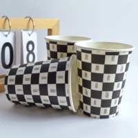 Gobelets en papier à paroi simple, écologiques, jetables, avec revêtement PE, imprimés en quadrillage noir et blanc, 2,5 oz-16 oz, pour boissons chaudes et jus, Anhui