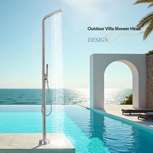 <span class=keywords><strong>Robinet</strong></span> de sol extérieur vertical avec douchette en acier inoxydable brossé, jet pluie, design moderne et épuré, eau froide et chaude - Product Image 2