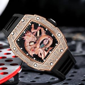 <span class=keywords><strong>Montre</strong></span> à quartz de luxe pour homme, étanche, de forme tonneau, avec diamants, <span class=keywords><strong>montre</strong></span> tendance - Product Image 6