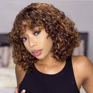 Nouvelle perruque 2026 en <span class=keywords><strong>cheveux</strong></span> vietnamiens 12A, marron/blond avec mèches, bouclée effet mouillé, <span class=keywords><strong>frange</strong></span> piano - Product Image 3