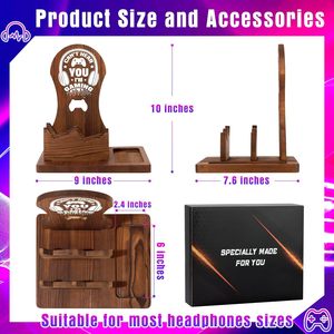Wooden Headphone Stand Desktop Storage Rack For <b>Gaming</b> Headphones And <b>Controllers</b> Brown - Product Image 5