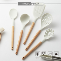 Ensemble d'outils de cuisson antiadhésifs de qualité supérieure Ustensiles de cuisine avec poignées en bois pour usage domestique Camping Restaurant