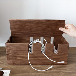 Boîte de rangement en bois pour gestion des câbles, organisateur de bureau durable, couleur unie, avec couvercle - Product Image 2