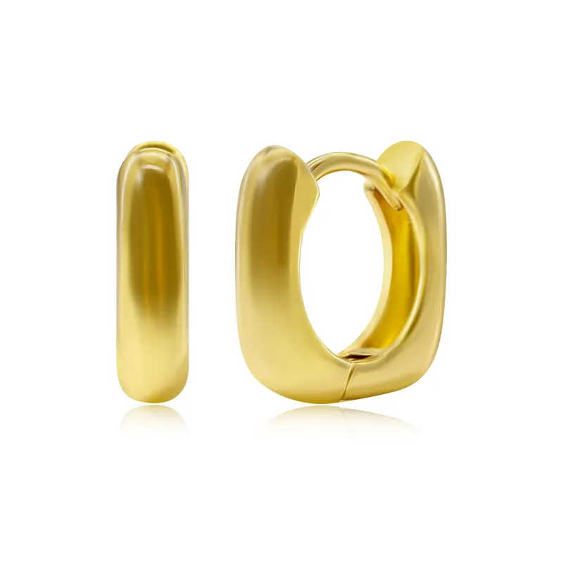 Fashion 18k Gold Plated Small Simple Plain Geometric Square Minimalist Huggie Hoop Earrings For Man & Women