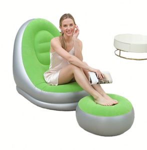 Modern Flocked <b>Inflatable</b> Lazy <b>Sofa</b> with Footrest Outdoor Foldable Portable PVC Material - Product Image 1