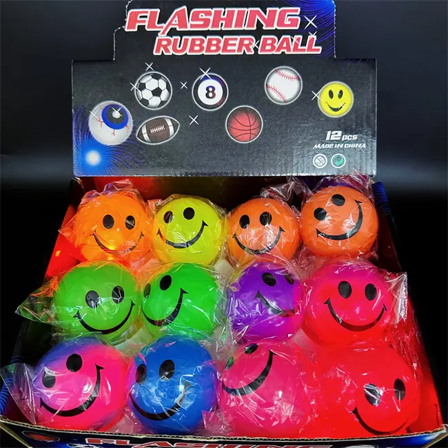 HAPU Factory 5.5cm colorful smiley em0ji flash elastic ball Smile printed with light flash ball light up children's toy