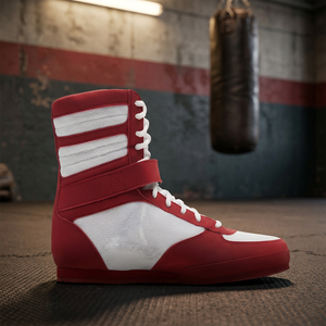 Bottes de boxe résistantes à l'usure en gros d'usine, logo personnalisé, antidérapantes, à lacets, extérieur en polyester, chaussures de ring haute adhérence, semelle en caoutchouc - Product Image 2