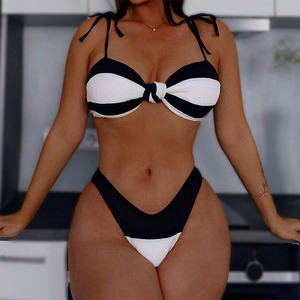 Preto e branco emenda confronto cores praia biquíni terno personalizado Swimwear das mulheres - Product Image 2