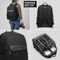 Sac à dos pour appareil photo reflex numérique en nylon antichoc avec accents en cuir véritable, séparateurs modulaires, fabrication en gros, marque privée OEM ODM
