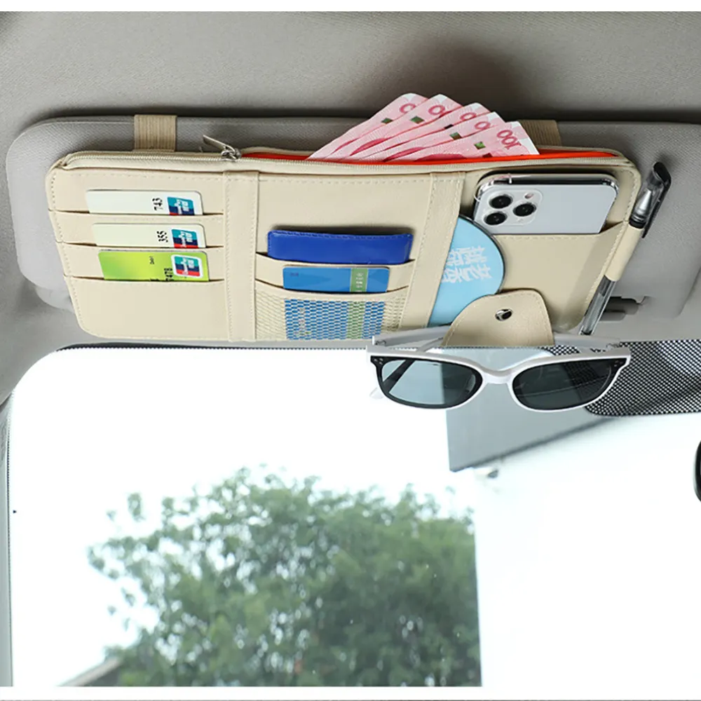 Многофункциональная Кожаная автомобильная сумка для хранения, солнцезащитный козырек, держатель для карт, Держатель Для водительских прав, держатель для карт, автомобильный держатель для очков
