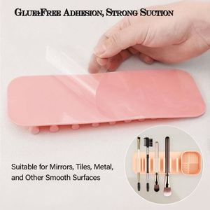 Silicone Makeup Brush Holder <b>Wall</b>-Mounted Adhesive Storage Rack with Cleaning Pad OEM Welcomed for Cosmetics - Product Image 5
