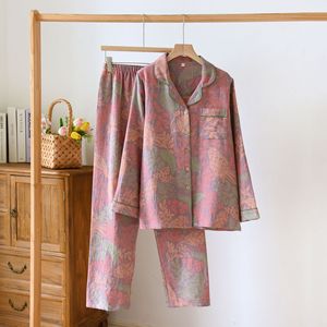 2025 nuovo <span class=keywords><strong>cotone</strong></span> inverno <span class=keywords><strong>pigiama</strong></span> donna pantaloni a maniche lunghe completo due pezzi vestiti casa Jacquard fiori pigiami - Product Image 5