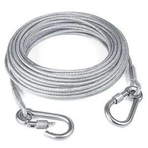 Stainless Steel Pet Leash With Two Metal Buckles For Outdoor Training Dog Cable For Camping Slip Lead Dog Tie Out Cable