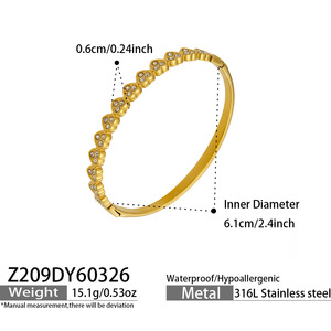 Luxury Heart 5A Zircon Bangle Stainless Steel Unique Design Stackable <b>Bracelet</b> for Ladies - Product Image 4