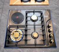 Table de cuisson combinée gaz et électrique 4 brûleurs encastrable en acier inoxydable pour usage hôtelier, commercial et domestique