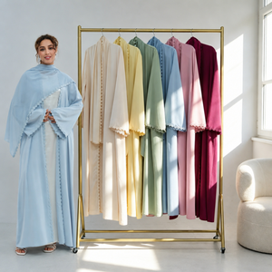Abaya Loriya 2026 in Tessuto Nida con Pizzo Floreale, Abbigliamento Islamico per Donne, Abaya Aperta, Vestito Musulmano Femminile, <span class=keywords><strong>Cardigan</strong></span> Abaya con Hijab - Product Image 1