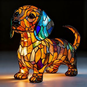 Statue décorative en résine de chat, <span class=keywords><strong>teckel</strong></span> et Bigfoot avec lumière LED et motif mosaïque - Product Image 5
