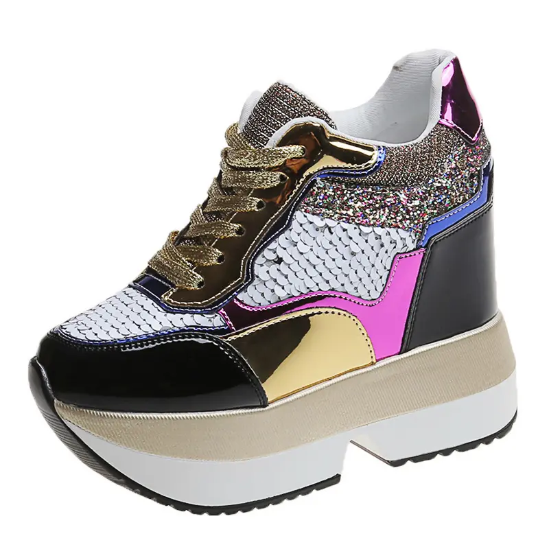 New sequins Korean version heightening sports women's shoes high heels platform casual shoes glitter wedge sneakers