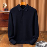 Pull-over thermique à col en laine lyocell tricoté pour homme, automne/hiver, manches longues, couleur unie, polyvalent, discret, léger, style business