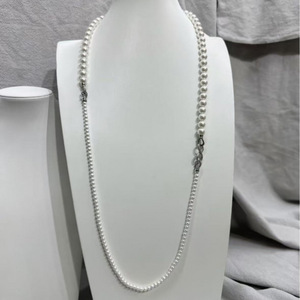 Collar de Perlas de Agua Dulce de Zhuji para Bebé, Redondas de 4-7 mm, Doble Capa, 80 cm de Largo, Ligeramente Imperfectas, Cadena para Suéter - Product Image 1