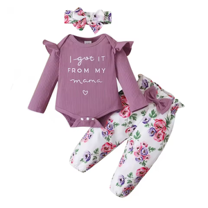 Conjunto <span class=keywords><strong>de</strong></span> tres piezas <span class=keywords><strong>de</strong></span> algodón suave para bebé niña 2024: camiseta <span class=keywords><strong>de</strong></span> manga larga con estampado <span class=keywords><strong>de</strong></span> letras, pantalones con lazo <span class=keywords><strong>de</strong></span> conejo y flor, y diadema. - Product Image 6