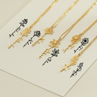 Collier personnalisé en acier inoxydable avec fleur du mois de naissance et nom, pendentif floral avec lettre, cadeau de bijoux pour femmes