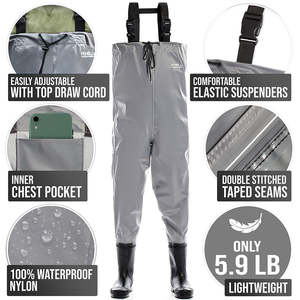 Waders de pêche à la mouche en nylon PVC OEM, waders de poitrine de haute qualité pour hommes, waders de chasse imperméables avec bottes pour la pêche en plein air - Product Image 2
