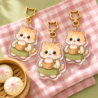 Porte-clés en acrylique personnalisé avec impression publicitaire, motifs chat, mignons, kawaii, anime, aliments asiatiques, Baozi, dessin animé de chat