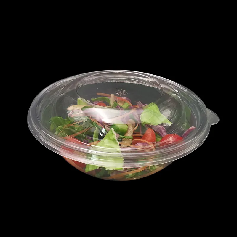 Bol à salade à emporter en plastique transparent PET recyclable personnalisé jetable avec couvercle