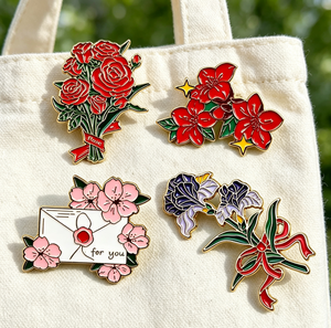 Broche décorative personnalisée en forme de plante et de fleur de dessin animé, <span class=keywords><strong>iris</strong></span> et fleur de cerisier, pour sacs de filles, accessoires vestimentaires, vente en gros - Product Image 1