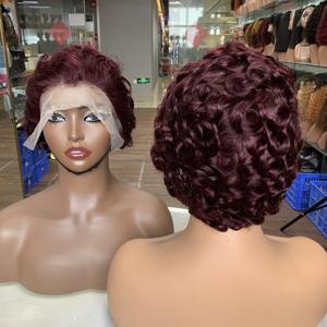 Cheap Price Color #99J Small Curl 13X4 Lace Frontal <b>Short</b> Pixie Cut Human Hair <b>Wigs</b> <b>Short</b> Curly <b>Wigs</b> - Product Image 2