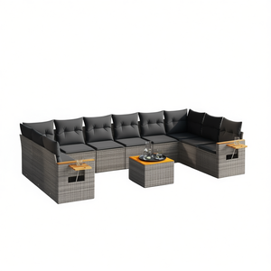 Conjunto de Sofás Modulares de Ratán PE Gris para Jardín, 8 Plazas, Muebles de Exterior, Diseño Contemporáneo - Product Image 1