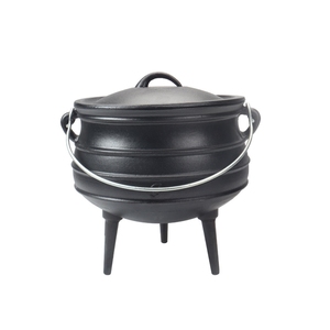 Petit pot à frire robuste <span class=keywords><strong>en</strong></span> fonte avec couvercle et poignée de transport, pré-culotté, noir, à trois pieds, type Potjie - Product Image 5