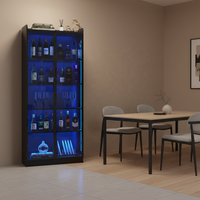 Buffet moderne de luxe en chêne massif avec éclairage LED, porte vitrée, écologique, extensible, autoportant, multi-usages, meuble bar