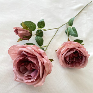 Rosa Austin decorazione Hotel per la casa a 3 teste di cavallo ubriaco tessuto spazzolato rosa simulato Bouquet di fiori artificiali per la laurea - Product Image 6