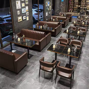 Ensemble table et chaises <span class=keywords><strong>de</strong></span> restaurant moderne Mcdonald Pizza Coffee Shop café carré en bois et cuir pour restaurant - Product Image 3